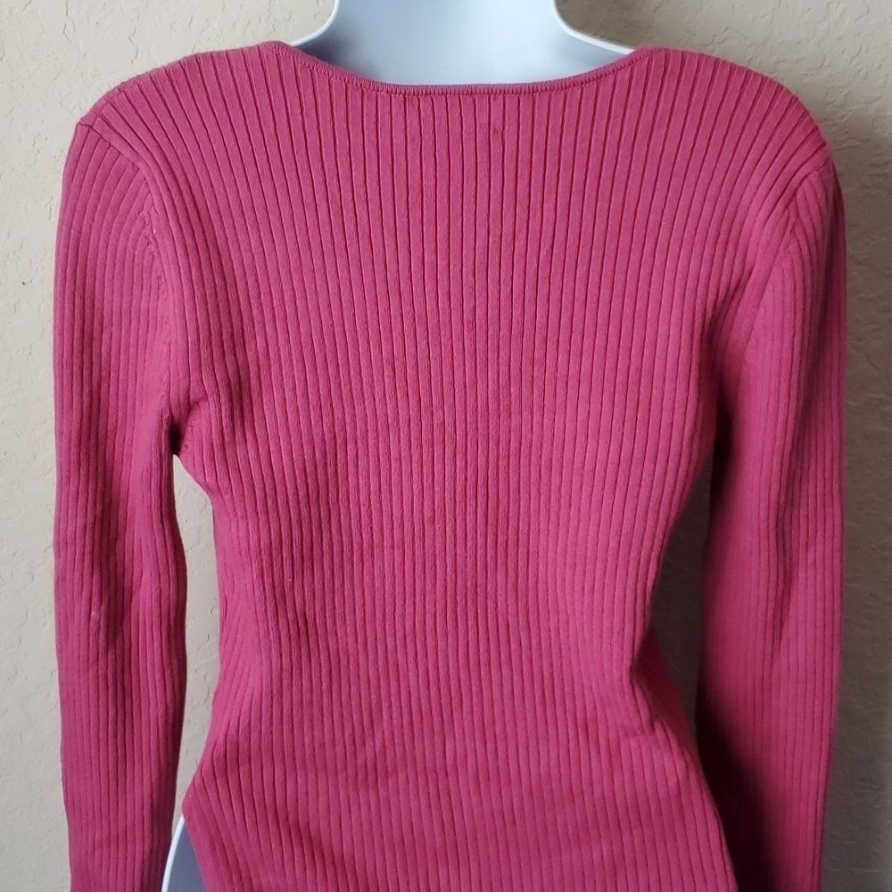 Open Edit Ribbed Knit Long Sleeve Sweater Size Medium Pink Scoop Neck Top** - Picture 4 of 6